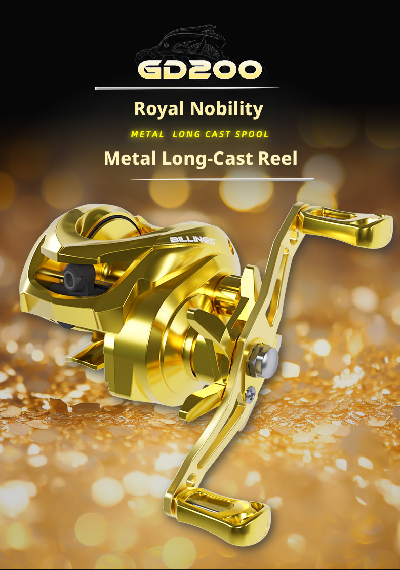 BILLINGS GD200 – Mulinello Casting Ultra-Long Distance – Elettroplaccato Oro, 7.2:1