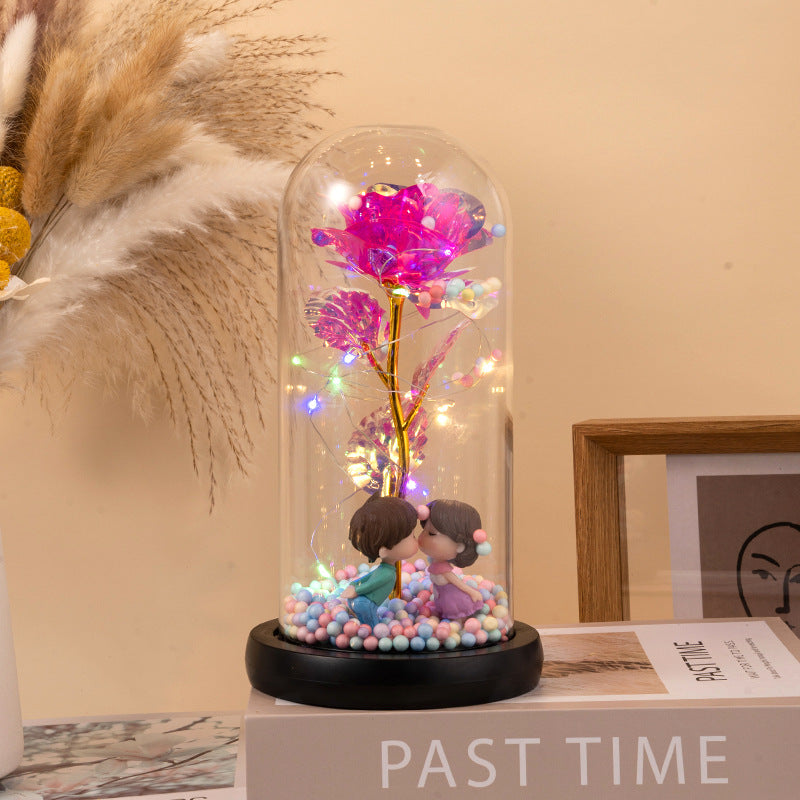 Eternal Rose LED Light Foil Flower In Glass, Valentines Day Gifts