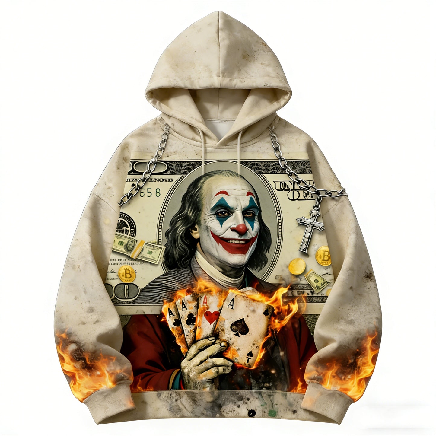 Felpa High Stakes Joker – Felpa Grafica con Stampa Dollari e Carte da Gioco (S-3XL)