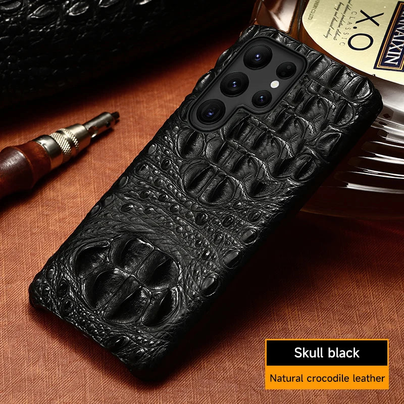 Cover Genuine Crocodile per Samsung Galaxy S26, S25, S24, S22, S21, S23, Ultra, Plus, S25Ultra, S24Ultra, A55