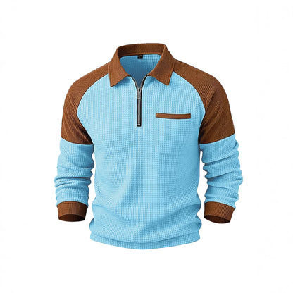 Polo Honey-Grid – Felpa Casual con Colletto a Mezza Zip e Trama a Nido d'Ape (S-3XL)