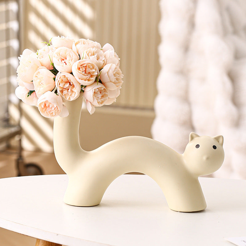Felis Cream Style – Vaso Decorativo in Ceramica a Forma di Gatto