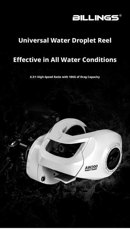 Billings AW200 - Mulinello da Baitcasting Water-Drop - Total White Edition
