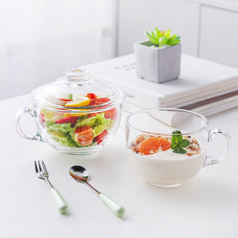 Glass Milk Bowl – Ciotola Grande in Vetro con Coperchio e Cucchiaio