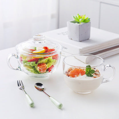 Glass Milk Bowl – Ciotola Grande in Vetro con Coperchio e Cucchiaio