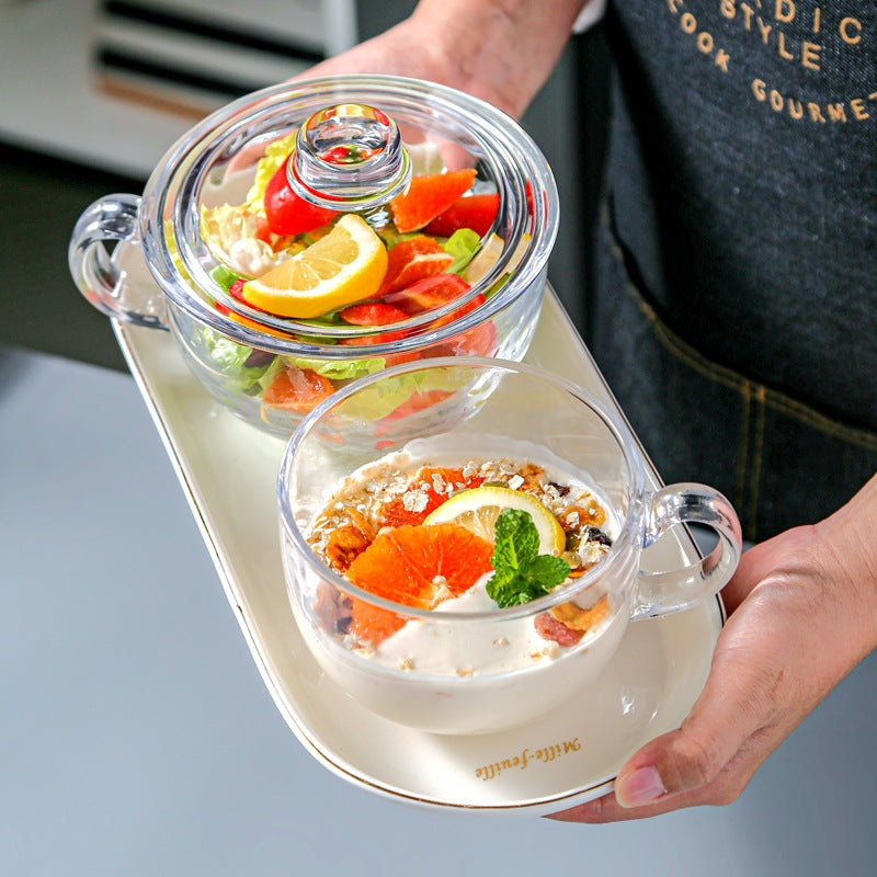 Glass Milk Bowl – Ciotola Grande in Vetro con Coperchio e Cucchiaio