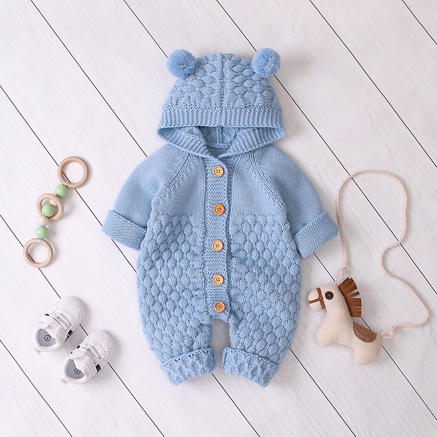Knit Cozy – Tuta in Maglia Lavorata con Cappuccio Comfort (6-9 mesi, 9-12 mesi, 12-18 mesi, 24-36 mesi)