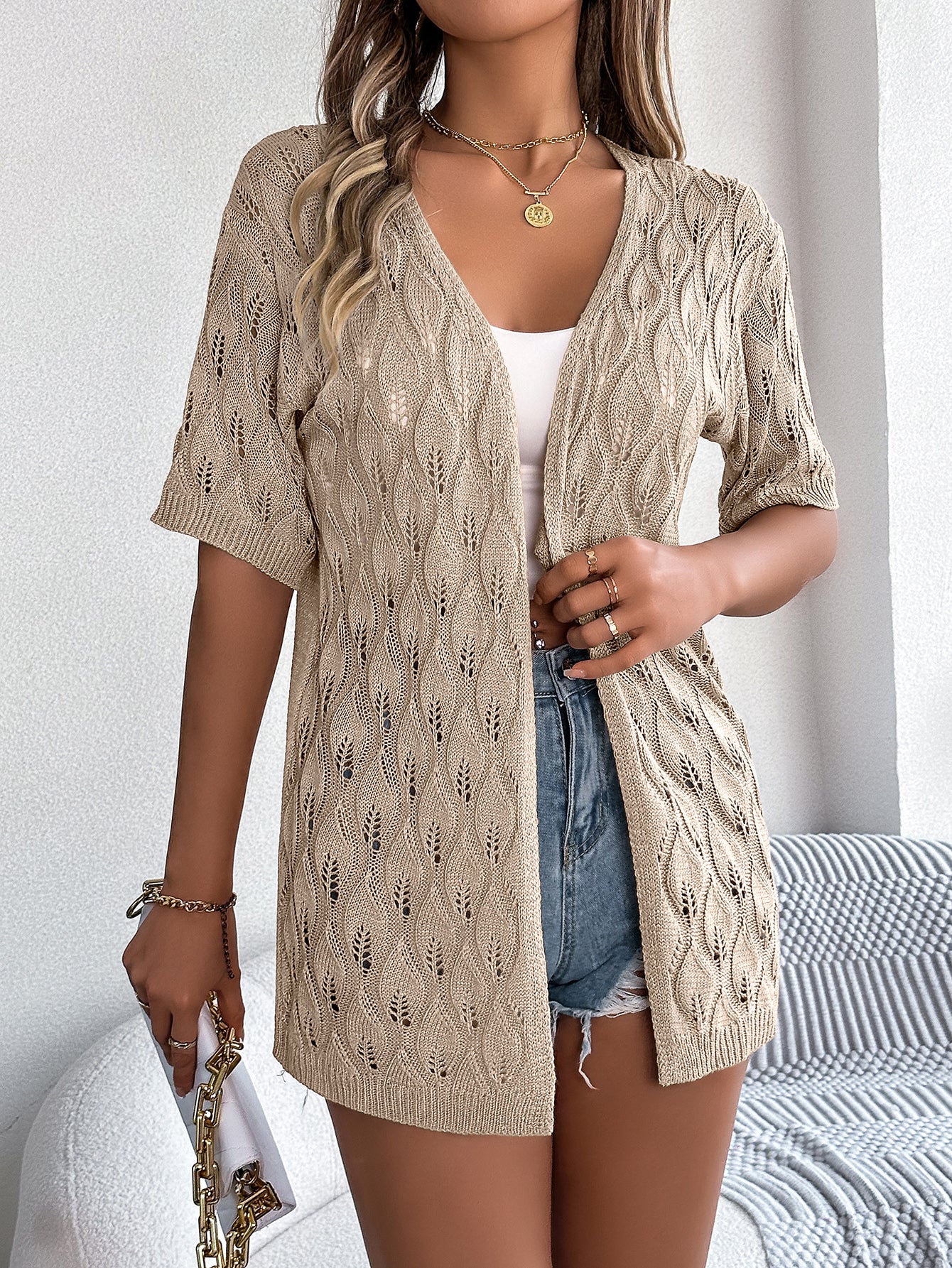 Cardigan Traforato Motivo Foglia (S-XL)