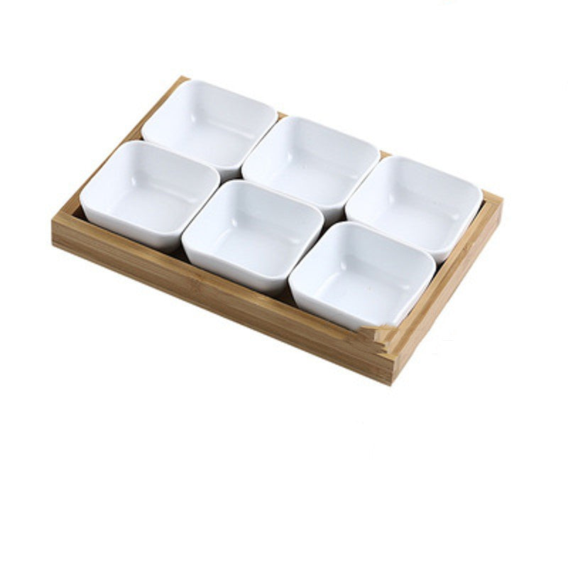 Bamboo Fruit Set – Piatti in Ceramica con Vassoio in Bambù