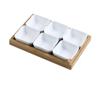 Bamboo Fruit Set – Piatti in Ceramica con Vassoio in Bambù