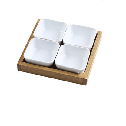 Bamboo Fruit Set – Piatti in Ceramica con Vassoio in Bambù