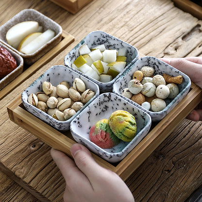 Bamboo Fruit Set – Piatti in Ceramica con Vassoio in Bambù