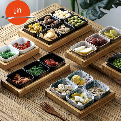 Bamboo Fruit Set – Piatti in Ceramica con Vassoio in Bambù