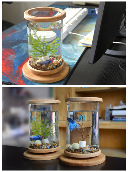 BambooTube - Nano Acquario Cilindrico con Finiture in Legno