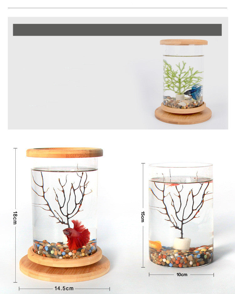 BambooTube - Nano Acquario Cilindrico con Finiture in Legno