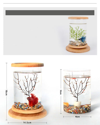 BambooTube - Nano Acquario Cilindrico con Finiture in Legno