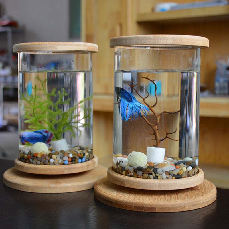 BambooTube - Nano Acquario Cilindrico con Finiture in Legno