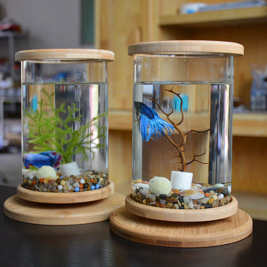 BambooTube - Nano Acquario Cilindrico con Finiture in Legno