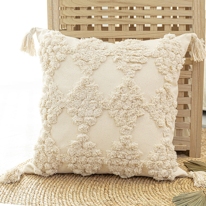 Boho Tassel Quilt – Cuscino Trapuntato con Nappe in Stile Etnico