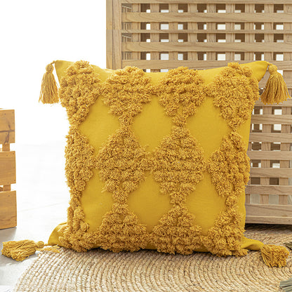 Boho Tassel Quilt – Cuscino Trapuntato con Nappe in Stile Etnico