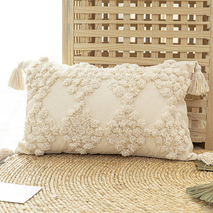 Boho Tassel Quilt – Cuscino Trapuntato con Nappe in Stile Etnico