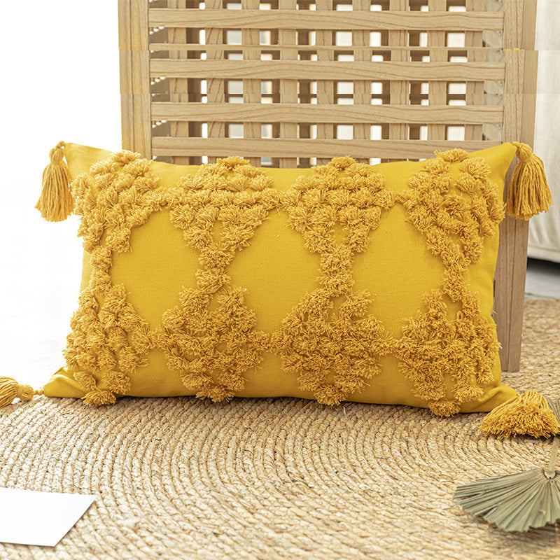 Boho Tassel Quilt – Cuscino Trapuntato con Nappe in Stile Etnico