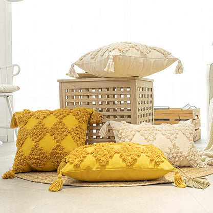 Boho Tassel Quilt – Cuscino Trapuntato con Nappe in Stile Etnico
