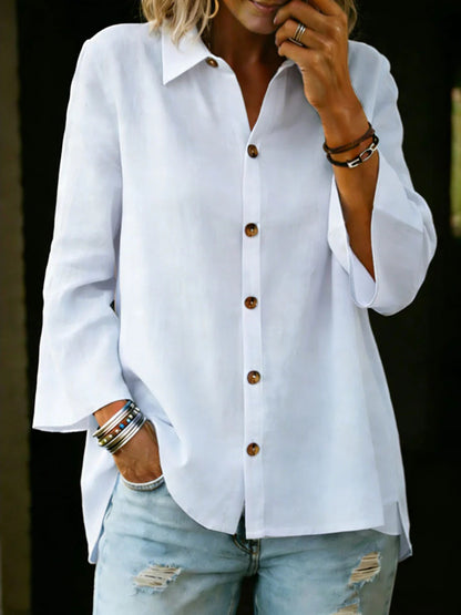 Single-Breasted 3/4-Sleeve Blouse (S-3XL)
