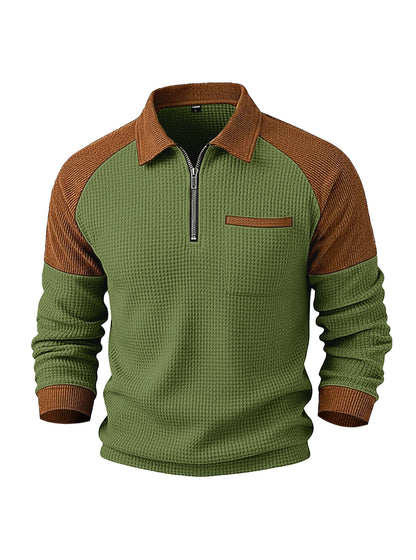 Polo Honey-Grid – Felpa Casual con Colletto a Mezza Zip e Trama a Nido d'Ape (S-3XL)