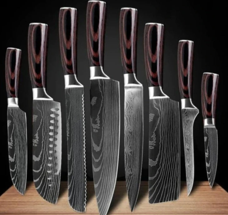 Collezione Coltelli Professionali 'Black Forest' - Acciaio Damascato Laser