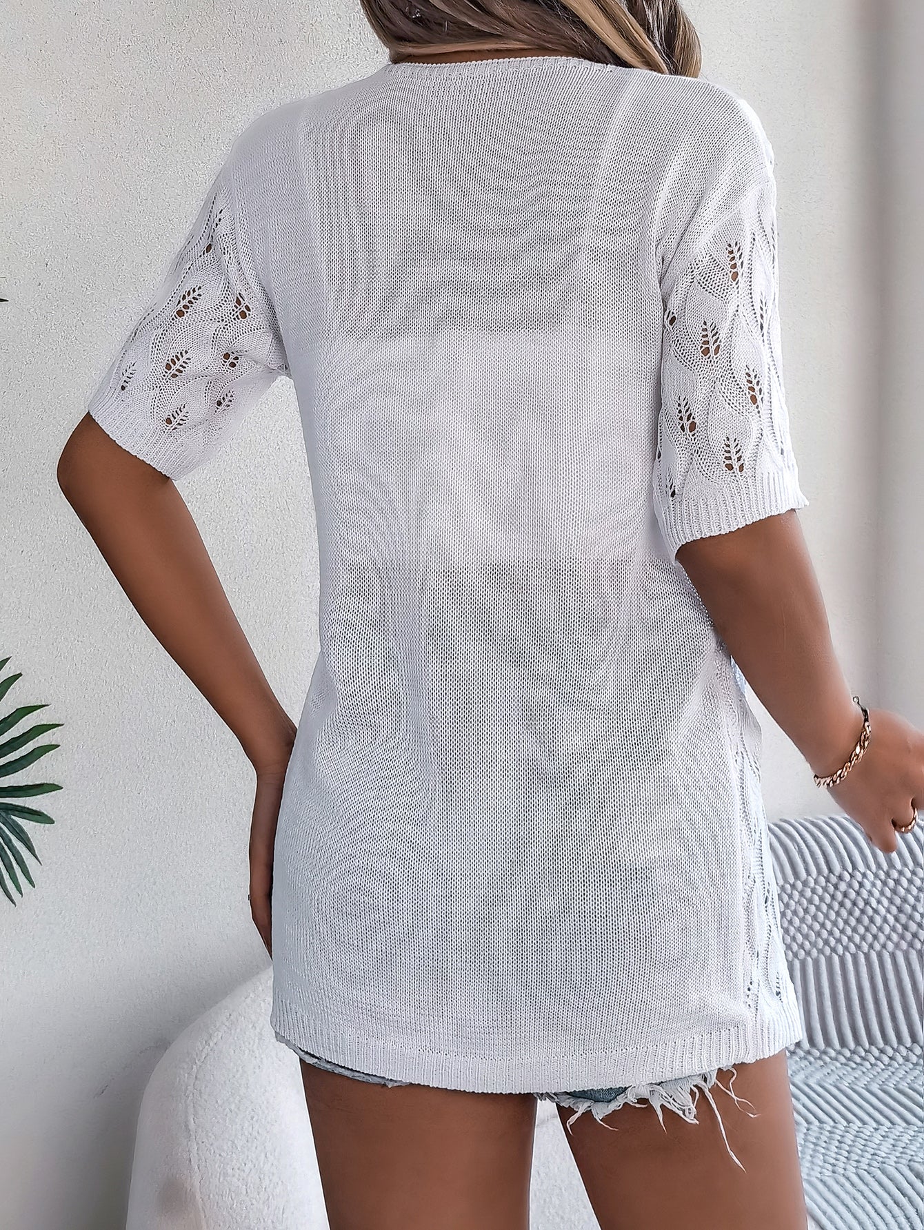 Cardigan Traforato Motivo Foglia (S-XL)