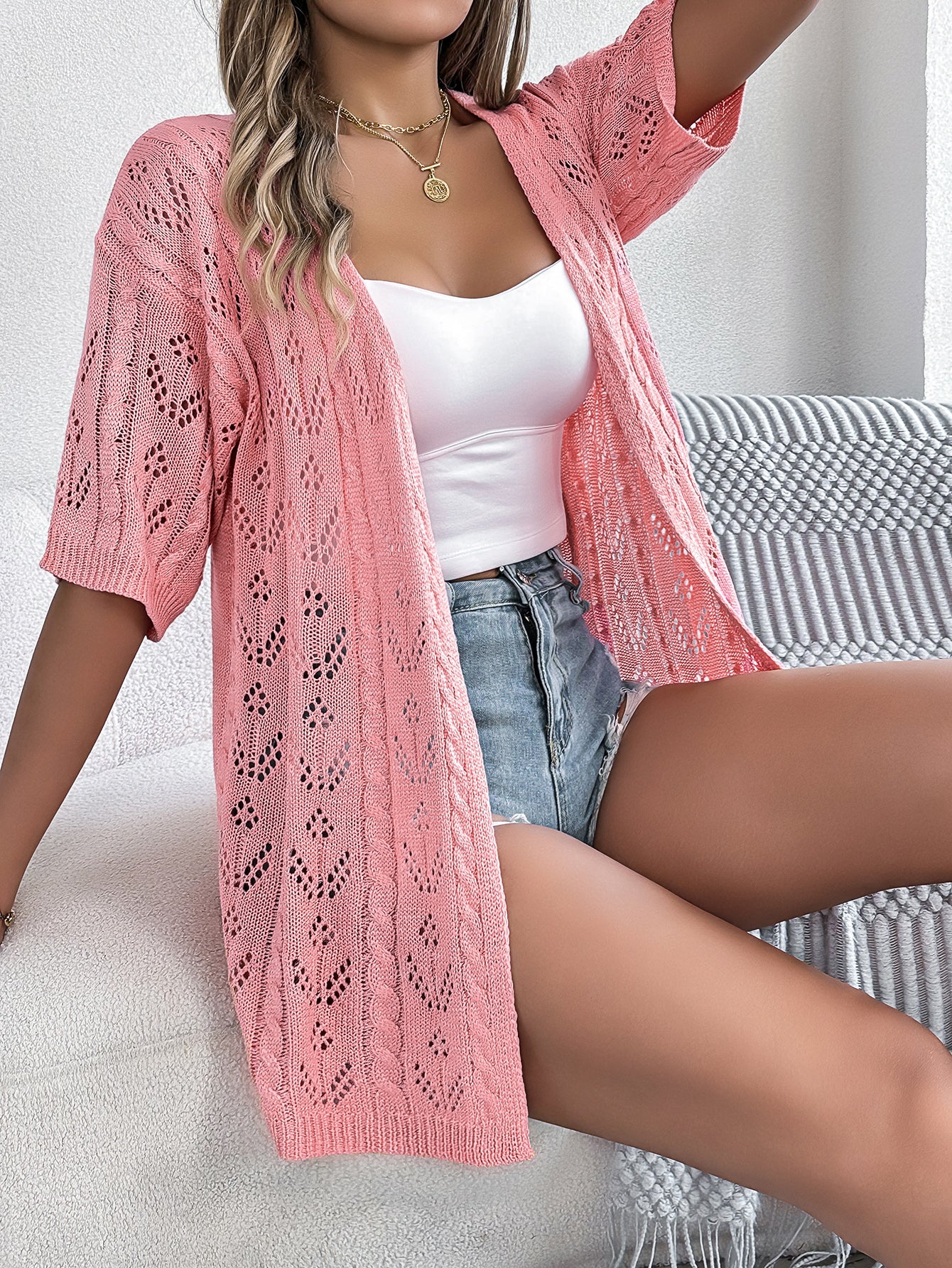 Cardigan Maglia Maniche Corte (S-XL)