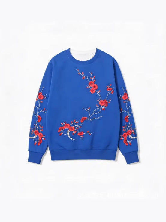 Sweatshirt Red Blossom – Girocollo Nero con Stampa Artistica Rami di Prugno (S-5XL)