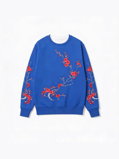 Sweatshirt Red Blossom – Girocollo Nero con Stampa Artistica Rami di Prugno (S-5XL)