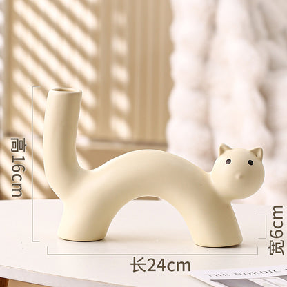 Felis Cream Style – Vaso Decorativo in Ceramica a Forma di Gatto