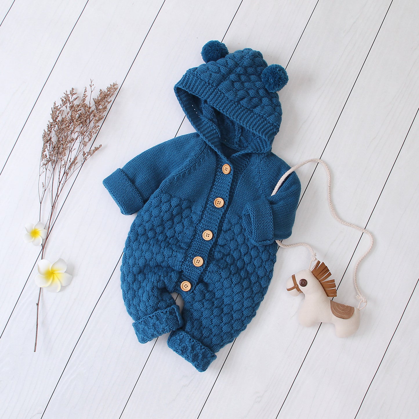 Knit Cozy – Tuta in Maglia Lavorata con Cappuccio Comfort (6-9 mesi, 9-12 mesi, 12-18 mesi, 24-36 mesi)