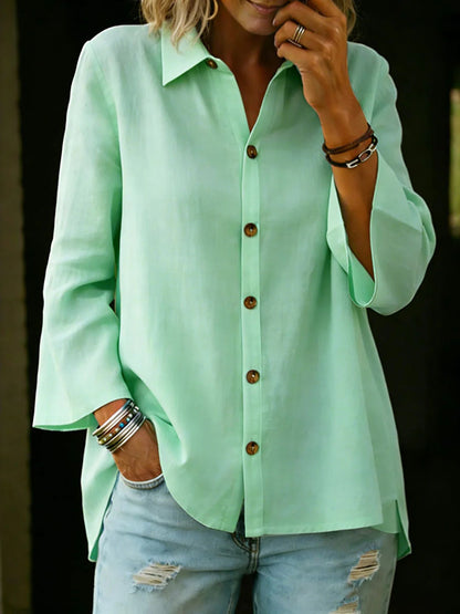 Single-Breasted 3/4-Sleeve Blouse (S-3XL)