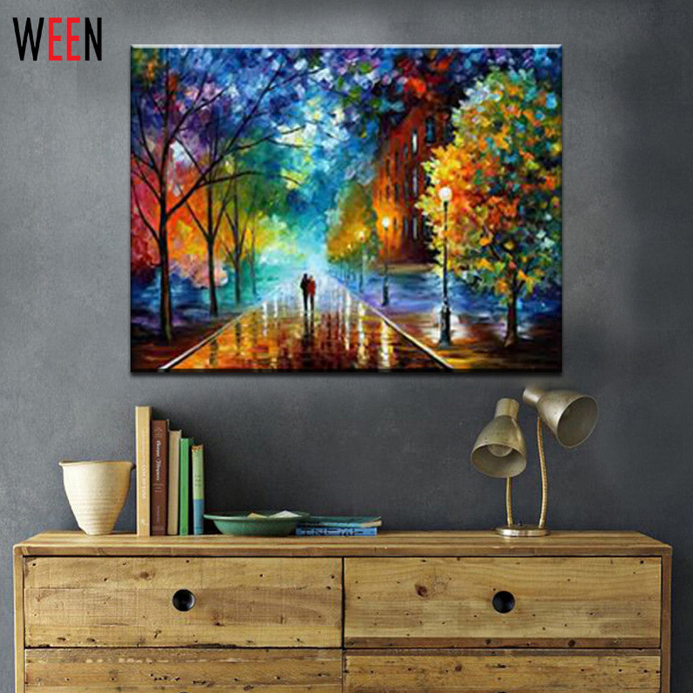 Romantic Stroll - Paesaggio Rurale 40x50cm: Passeggiata sotto la Pioggia