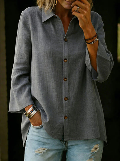 Single-Breasted 3/4-Sleeve Blouse (S-3XL)