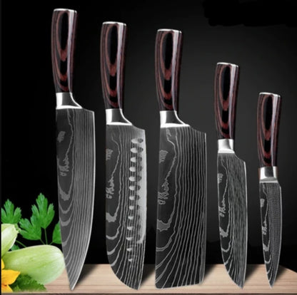 Collezione Coltelli Professionali 'Black Forest' - Acciaio Damascato Laser