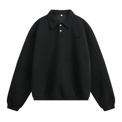 Felpa - Polo Retro Button – Felpa con Scollo a Bottoni e Maniche Lunghe (M-2XL)