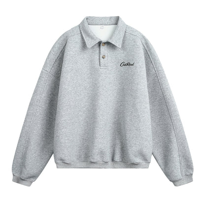 Felpa - Polo Retro Button – Felpa con Scollo a Bottoni e Maniche Lunghe (M-2XL)