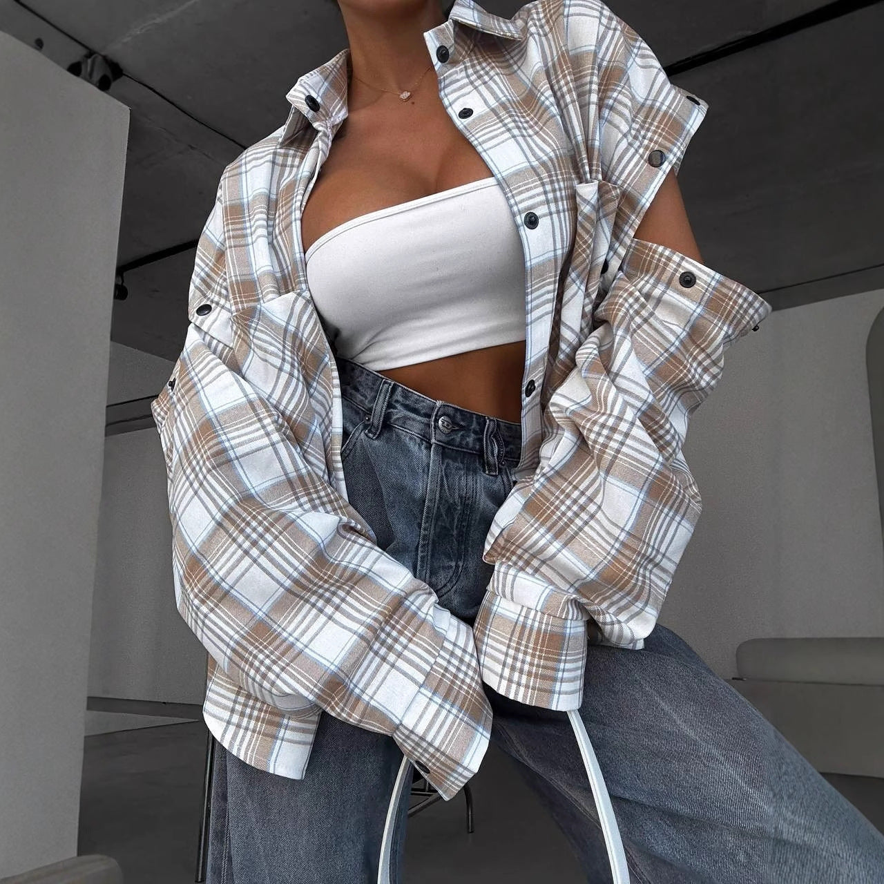 Camicia Maniche Staccabili Stile Retrò (S-4XL)