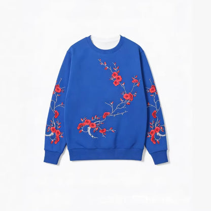 Sweatshirt Red Blossom – Girocollo Nero con Stampa Artistica Rami di Prugno (S-5XL)
