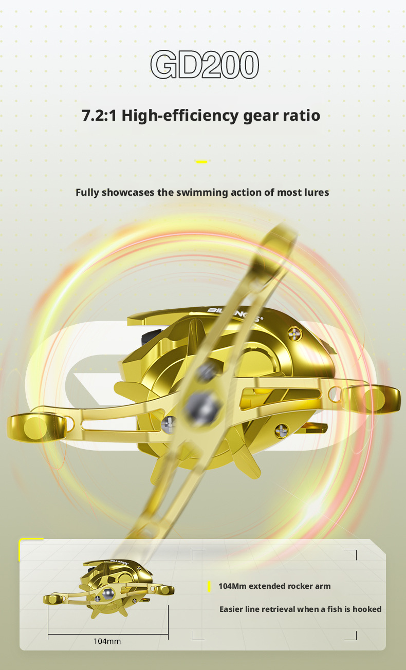 BILLINGS GD200 – Mulinello Casting Ultra-Long Distance – Elettroplaccato Oro, 7.2:1