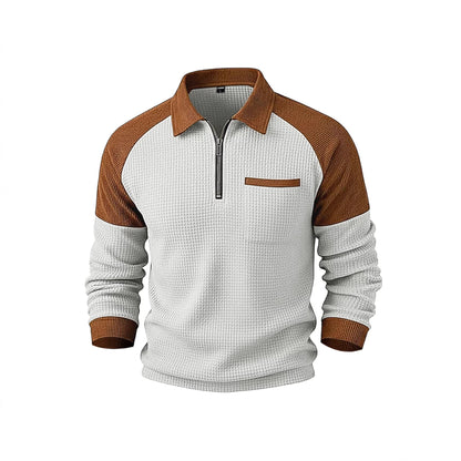 Polo Honey-Grid – Felpa Casual con Colletto a Mezza Zip e Trama a Nido d'Ape (S-3XL)