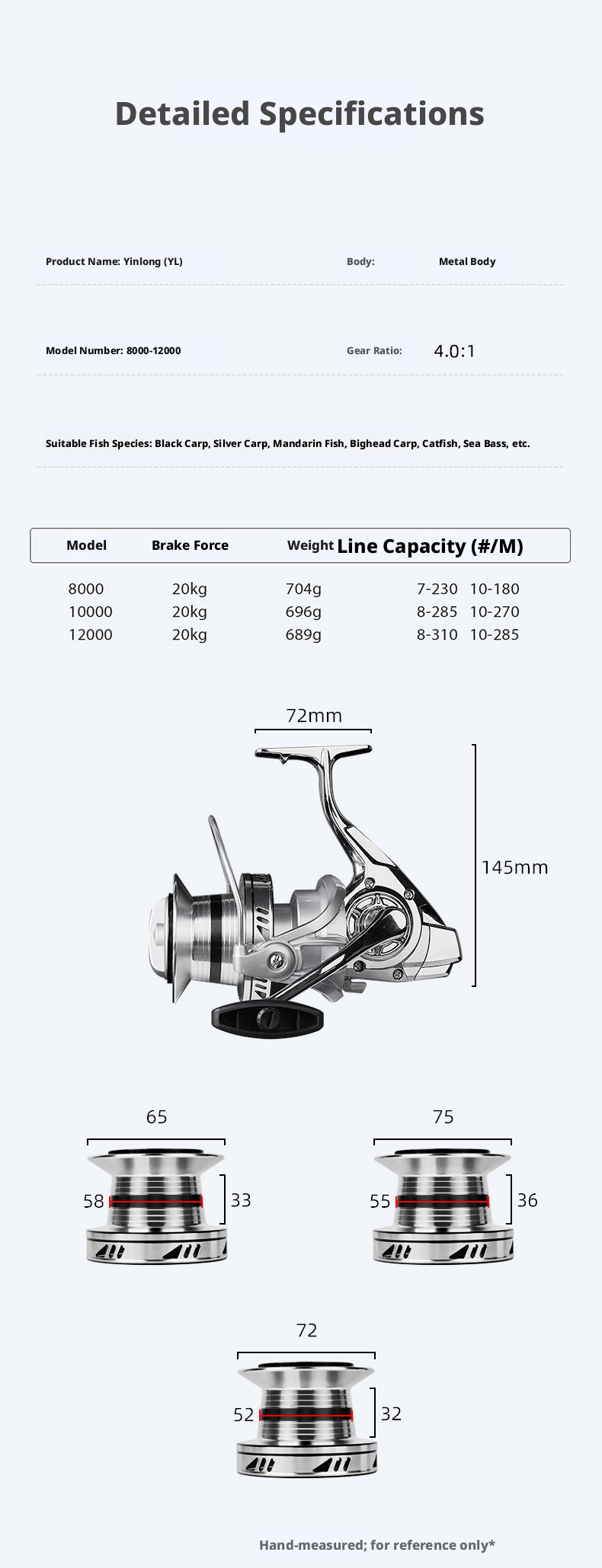 Billings - Mulinello da Spinning YL Bearings - Full Metal Body | 10-12-14-16kg Drag Power