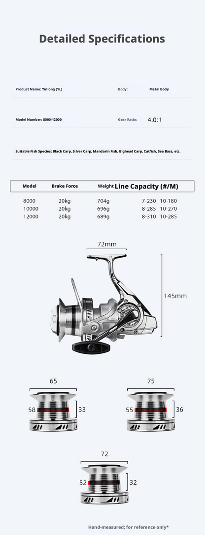 Billings - Mulinello da Spinning YL Bearings - Full Metal Body | 10-12-14-16kg Drag Power