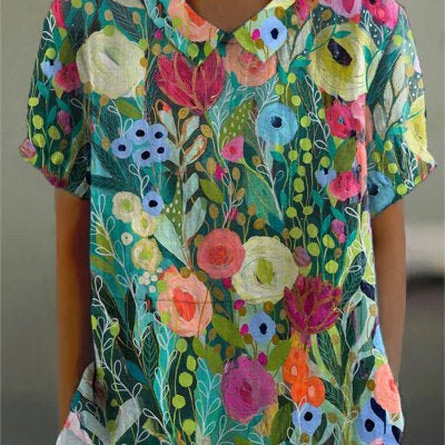 Top Stampa Floreale Maniche Corte Casual (S-5XL)