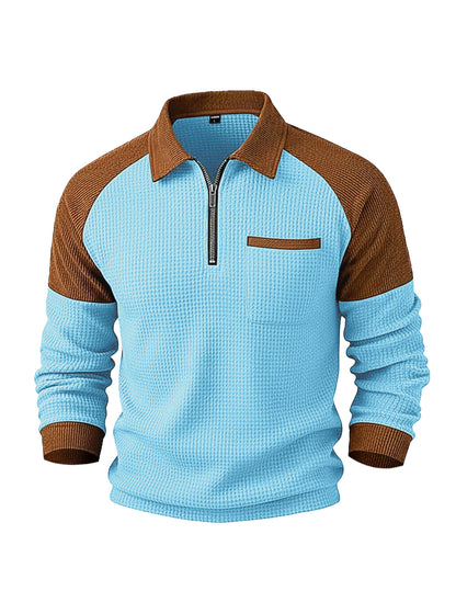 Polo Honey-Grid – Felpa Casual con Colletto a Mezza Zip e Trama a Nido d'Ape (S-3XL)